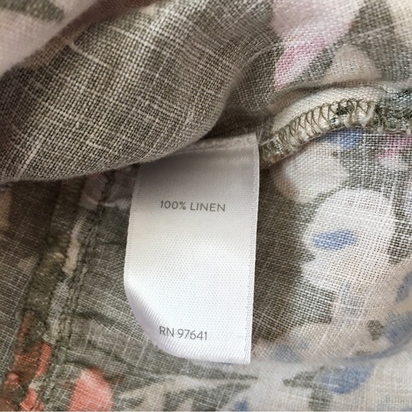 J. Jill 100%  Linen  Floral Ruffle Hem 3/4 long sleeves Crew Neck Relaxed Dress - Picture 10 of 16